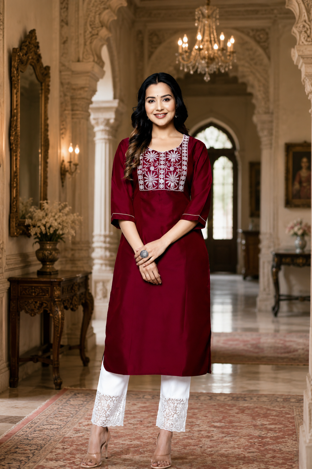 Latest Wine Embroidered Kurta for Women | Comfortable Daily Wear