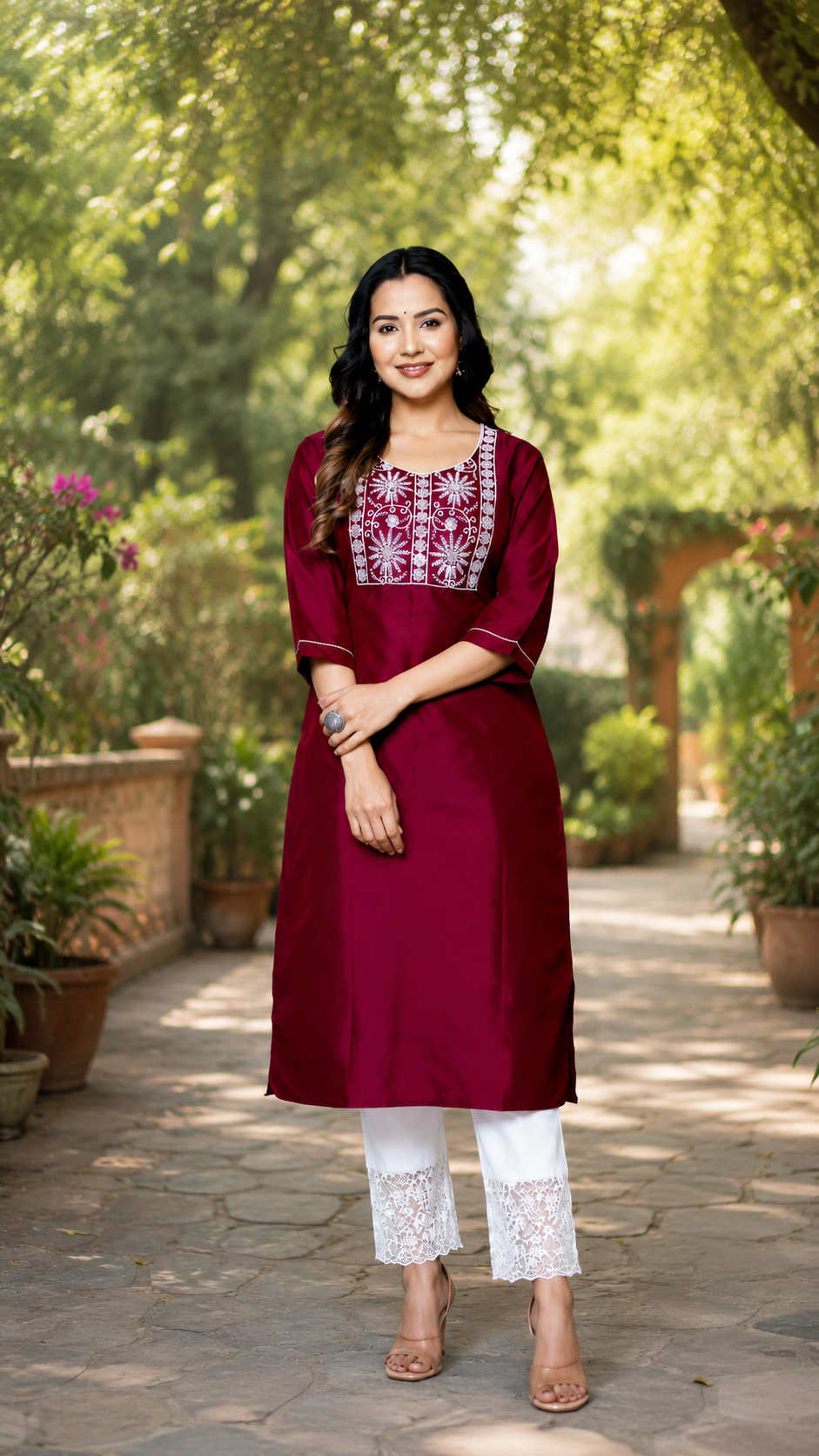 Latest Wine Embroidered Kurta for Women | Comfortable Daily Wear