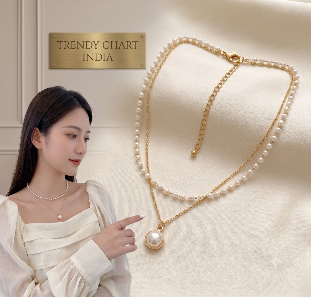 Avira Fancy Chain Pendant With Pearl Dual Chain