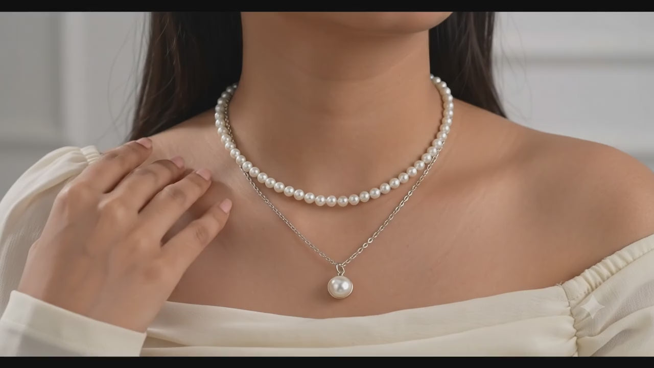 Avira Fancy Chain Pendant With Pearl Dual Chain